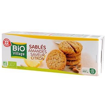 Biscuits sablés Bio Village Amandes saveur citron 200g