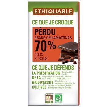Chocolat noir Pérou Ethiquable  70% de cacao 100g