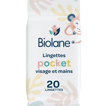 Biolane Baby Pocket Wipes for Face and Hands – x20 wipes in a compact travel-size pack for gentle, convenient cleansing.

