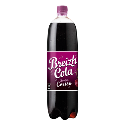 Breizh Cola Cherry 1.5L PET bottle – authentic French cherry-flavored cola drink made in Brittany