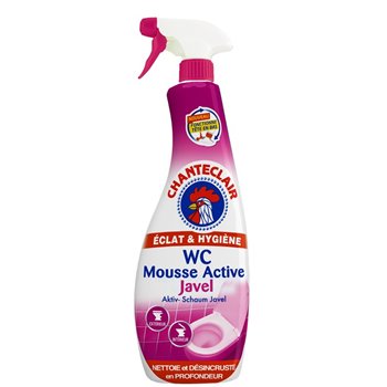Chanteclair WC Mousse Active Détartrant 625 ml — green and white spray bottle toilet foam cleaner for limescale and hygiene.