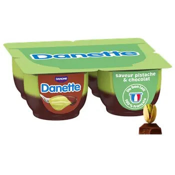 Danette Pistachio Dessert Cream with Chocolate Bed 4x125g