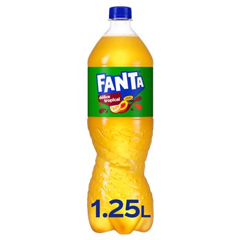 Fanta Exotic Soda 1.25L – large bottle of sparkling tropical fruit drink with mango, passion fruit, and citrus notes.

