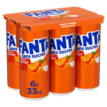 Pack of Fanta Orange Sugar-Free – 6 x 33cl slim cans of fizzy citrus soda with no added sugar.

