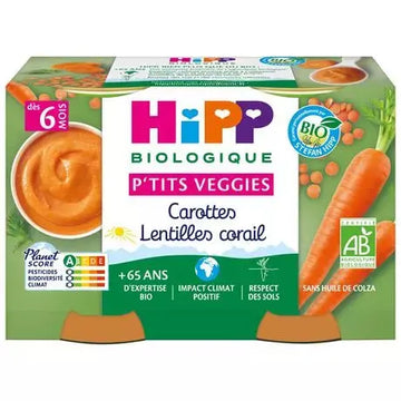 Hipp Organic Veggie Pots with Carrots and Lentils 2x125g