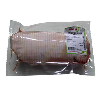 Vacuum-packed LENAJA half veal head, boneless and rolled with tongue, French origin, ready for cooking traditional recipes.