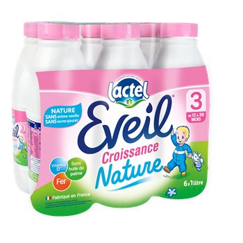 Lactel Nature Growth Milk 6 x 1L – enriched toddler milk for ages 1–3 with calcium, iron, and vitamins in convenient 1L cartons.


