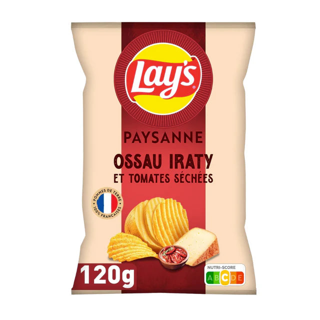Lay’s Paysanne Ossau-Iraty & Sun-Dried Tomato – 120g bag of thick French crisps flavoured with AOP cheese and sweet tomato.