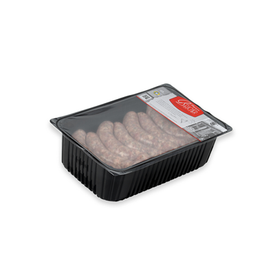 Maison Beucher pork sausages with onion and Muscadet wine, pack of 20, French charcuterie, sous-atmosphere packaging.
