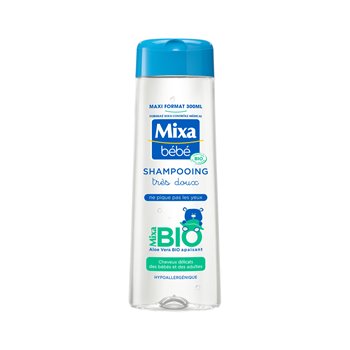 Mixa Organic Baby Shampoo Very Gentle 300 ml bottle — certified organic, tear-free shampoo for delicate baby hair and sensitive scalp.