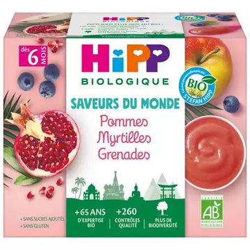 Hipp Organic Apple Blueberry and Pomegranate Dessert Jar 6 Months+ 4x100g