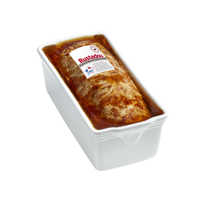 Rustadou rabbit terrine with hazelnuts – glass jar of rustic French pâté with visible nut pieces and artisanal texture.