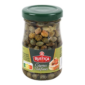 Rustica Fine Capers in Vinegar 60 g jar on white background