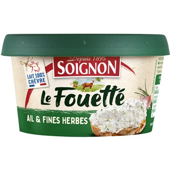 Soignon Garlic and Herbs Whipped Goat Cheese – 140g tub of light, creamy spread with French herbs and garlic flavour.
