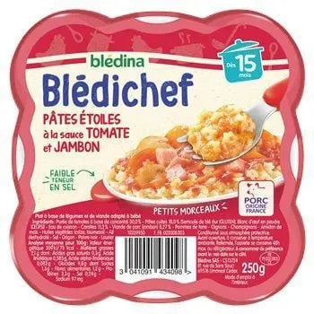 Bledina Bledichef Pasta Stars with Tomato and Ham Sauce 15 Months 250g