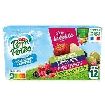 Materne Pom Potes Compotes Apple Raspberry Queen Claude No Sugar Added 12x90g