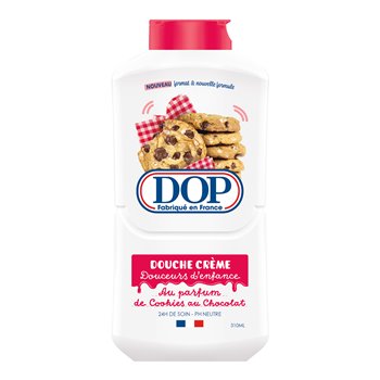 Close-up of DOP Cookie shower gel with playful design