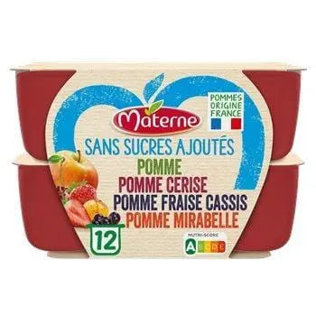 Materne Compotes Apple Cherry Blackcurrant Strawberry Mirabelle No Sugar Added 12x100g