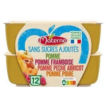 Materne Compotes Peche Raspberry Peach Apricot Pear No Sugar Added 12x100g