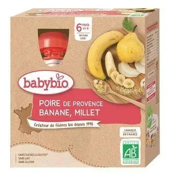 Babybio Baby Bottle Banana Millet Pear 6 months 4x90g