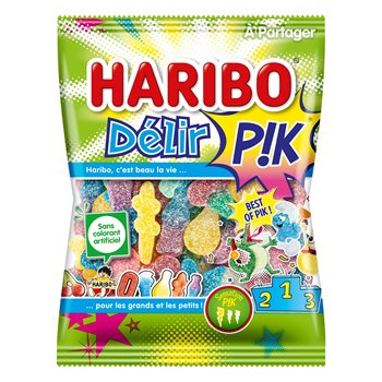Experience a fizzy fruit rush with Haribo Delir’ Pik! Sour, chewy, and colourful candies in a 275g bag – ideal for parties, sharing, or solo snacking.

