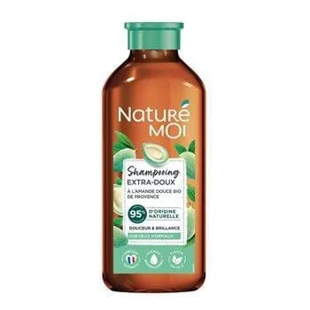 Naturé Moi Extra Gentle Shampoo 250 ml bottle with organic sweet almond branding.