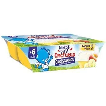 Nestle Ptit Onctueux Croissance Banane Peche 6x60g