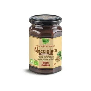 Nocciolata Organic Milk-Free Chocolate Spread 250g jar of vegan hazelnut-cocoa spread with no dairy.