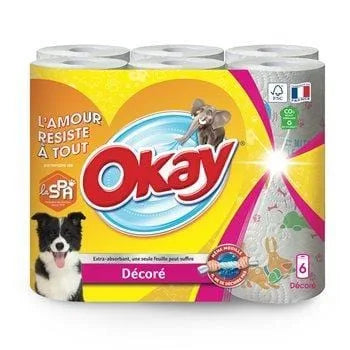 Okay Original No. 1 Decorated Kitchen Towels – six rolls of decorative kitchen paper towels featuring patterned sheets, strong absorbency and designed for everyday wipe-downs.