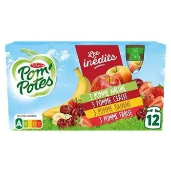 Compotes PomPotes Pomme/Fraise  Banane Cerise  x12 - 1.080kg