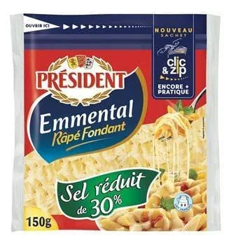 Emmental râpé sel réduit Président - 150g