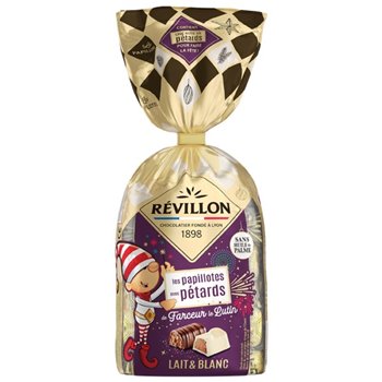 Révillon Pétard White Milk Chocolates 300g – French milk and white praline-filled chocolates in festive cracker-style wrapping