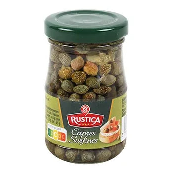 Rustica Fine Capers in Vinegar 60 g jar on white background