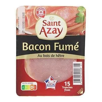 Saint Azay Bacon 150g pack of 15 thin smoked bacon slices.