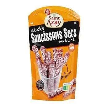 Saint Azay Dry Sausage Stick Nature 100 g – French dry-cured pork sausage stick, seasoned and ready to slice, great for charcuterie boards and snack occasions.
