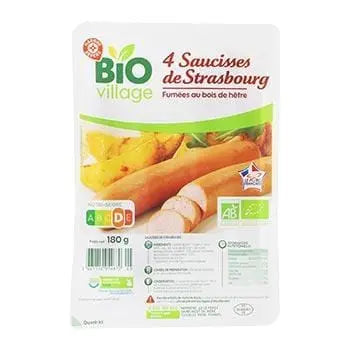 Bio Village Strasbourg sausages (x4) 180g