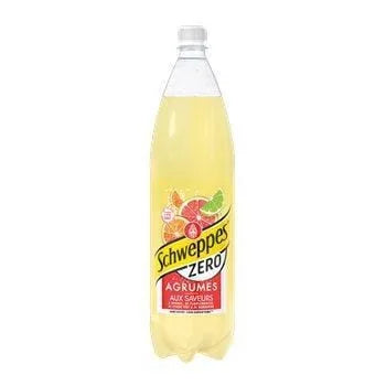 Schweppes Zero Agrumes 1.5L – bottle of sugar-free sparkling citrus drink with orange, lemon, grapefruit and mandarin flavours.