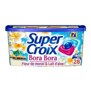 Super Croix Bora Bora Monoï Flower and Aloe detergent capsules ×28 (364g) pack.