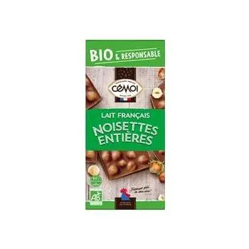Cemoi Organic Milk Hazelnut Chocolate Bar 180g