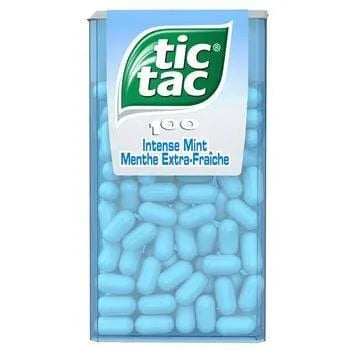Tic Tac Mint Extra Fresh (x100) 49 g – transparent pack of 100 crisp mint-flavour drops, small and portable container for on-the-go refreshment.