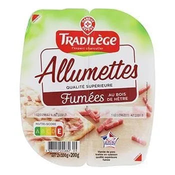Tradilège Smoked Bacon Matchsticks 2×100g – twin pack of fine French lardons fumés, lightly smoked and ready to cook for savoury dishes.