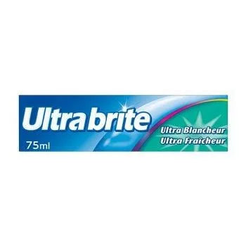 Ultrabrite Ultra Fresh Whitening Toothpaste 75ml tube with mint-fresh whitening formula.