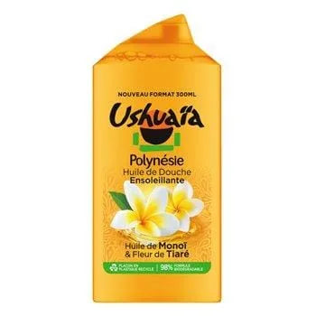 Ushuaia Polynesian Monoi Tiaré Shower Gel 300ml bottle with exotic monoi and tiare flower fragrance.