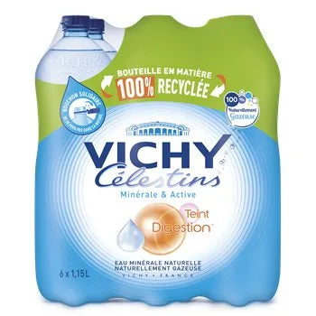 Pack of Vichy Célestins Sparkling Mineral Water 6×1.15 L bottles – French mineral water.