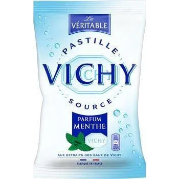Vichy Mint Pastilles 230g bag of classic French mint lozenges made with Vichy mineral salts.