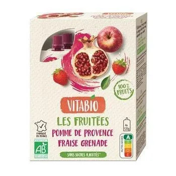 Gourde 100% fruits bio Vitabio Pomme Fraise Grenade - 4x120g