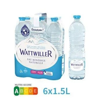 Wattwiller Mineral Water 6×1.5 L six-pack bottles of French natural mineral water.
