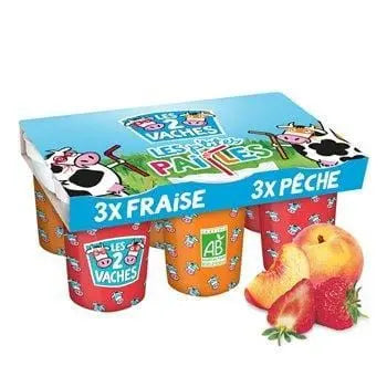 Les 2 Vaches Drinking Yoghurt Peche Fraise Bio 6x100g