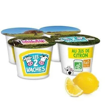 Les 2 Vaches Organic Lemon Yoghurt 4x115g
