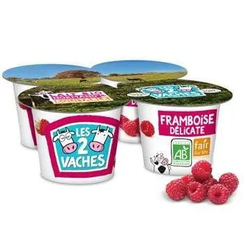 Les 2 Vaches Organic Raspberry Yoghurt 4x115g